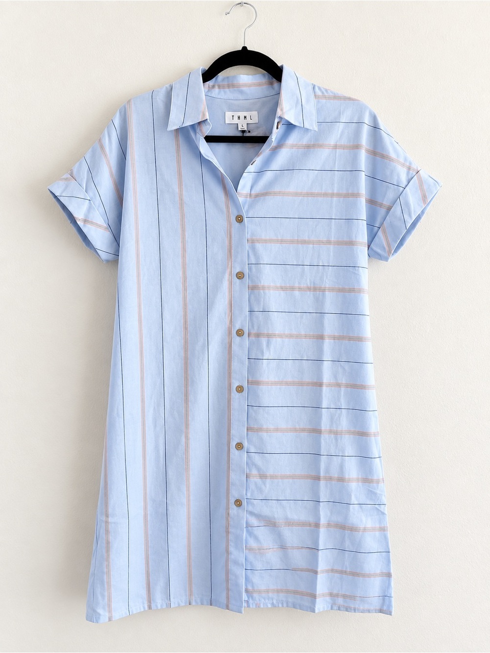 THML Light Blue Striped Short-Sleeve Shirt Tunic